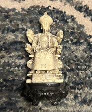 VINTAGE EMPEROR CARVED FIGURINE from ITALY  STATUE ORIENTAL ON RESIN BASE picture