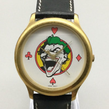 Vtg Fossil Batman Joker Watch 36mm Men Gold Tone DC Comics Leather New Battery picture
