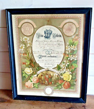 German 1885 Framed Antique Wedding Marriage Certificate State of Michigan Litho picture