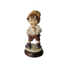 Vtg Collectible Resin on Wood NAUGHTY MISCHIEVOUS Boy Wearing Hat Holding Cigar picture