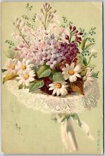 1908 Beautiful White Flower Bouquet Greetings & Wishes Posted Postcard picture