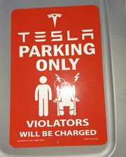 Tesla Logo Parking Sign EV Electric Car on 7"x10" Metal SIGN Gift💥SEND OFFERS💥 picture