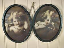 1897 CUPID AWAKE CUPID ASLEEP PRINTS IN ATTACHED OVAL METAL FRAMES MB PARKINSON picture
