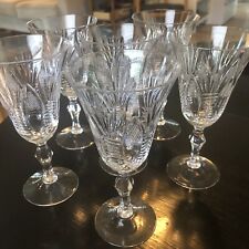 Vintage Cut Crystal Water / Wine Glasses Wheat Pattern W/ Etched Detail Set Of 6 picture