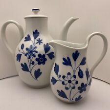 Vtg Nymphenburg Tea / Coffee Pot & Creamer De We Geschirr Blue & White Floral  picture