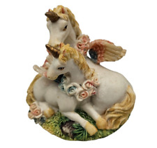 Vintage 1980s Japan Hand Painted Unicorn Mom Baby Foal Figurine Whimsical Floral picture