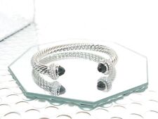 David Yurman 925 Silver 7mm Candy Black Onyx  & Diamond Cuff Bracelet Medium picture