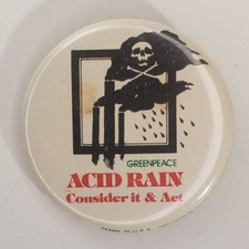 Vintage Greenpeace Acid Rain Consider It And Act Pinback Button skull image picture