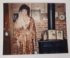 Vintage 1980s Found Photograph Original Photo Awkward Woman Floral Dress Lace picture