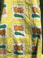 Vintage Handcrafted Quilted Tulip Applique Patchwork Quilt 84 X 66 in. 1940s/50s picture
