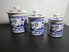 Vintage Blue Willow Set of Three Kitchen Canisters with lids 6