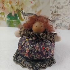 PIN CUSHION  Doll Wooden Face Soft sewing room craft room Figurine Hand Made Vtg picture