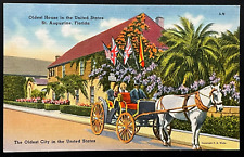 St. Augustine Florida Vintage Linen Postcard UNUSED Oldest House in America FL picture