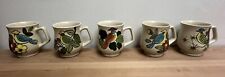 Set 5 Vintage Otagari Coffee Mug Cup Bird Flowers Speckled Stoneware Hand Paint picture