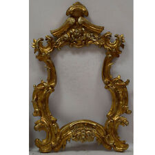 Ca1870-1900 Old wooden frame with metal leaf Sculpted Internal: 17,7x10,8 in picture