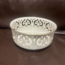 Lenox VTG Ivory Bowl Hand Decorated 24k  Gold Trim Pierced Scroll 9” Round picture