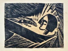 RARE 1920s GERMAN EXPRESSIONIST WOODCUT EMMA SCHLANGENHAUSER (1882-1947) PRAYING picture