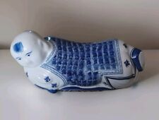 VTG Chinese DeChang Taoci Pottery Opium Pillow Chinoiserie Blue & White Boy picture