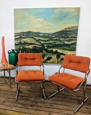 Vintage 1979 Jerry Johnson Chrome Chairs mcm baughman Atomic Orange Cantilever picture