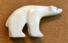 VTG White Stone Polar Bear 1”x2”long Carved Stone Detailed With Jewelry Hole picture