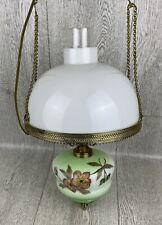 Antique Victorian Hanging Parlor Lamp Chandaliers Milk Glass Porcelain Brass picture