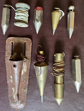 7 Plumb Bob Lot/Collection Antique/Vintage Tools, 1 w/ Leather Holster Some ID'D picture