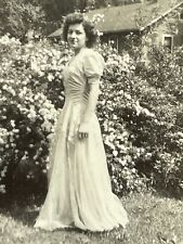 VE Photograph Pretty Woman Posing Portrait White Dress Flowers 1940's picture