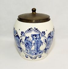 Vtg Dutch/Delft Tobacco Jar/Humidor  Blue & White Van Rossem's Toeback Anno 1750 picture