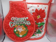 2) Vintage Franco Merry Christmas Pot Holders 9.75” x 8.25” EUC Dinner Warmers picture