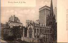 Vintage C. 1900 Trinity Church Wall Street & Broad St. New York City NY Postcard picture