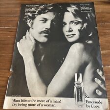 Vintage 1974 Emeraude By Coty Perfume Ad Couple In Embrace Ephemera Collectible  picture