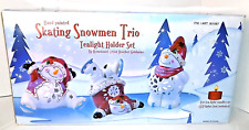 Heather Goldmine Skating Snowmen Trio Tealight Holder Set Blue Sky Hand Painted picture
