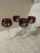 Vtg Cut to Clear Bohemian Cordial Wine Ruby Glasses w Cut Fancy Stems Floral  picture