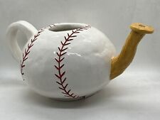 Vintage Ceramic White Baseball Shaped Coffee Tea Pot Teapot Pitcher Pottery Art picture