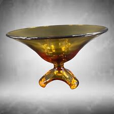 Viking Epic Arching 3 Foot Large Amber Glass Centerpiece Console Bowl Dish VTG picture
