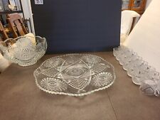VTG EAPG Glass LARGE Punch Bowl Set: 1 Bowl, 1 Under Plate & 15 Cups picture