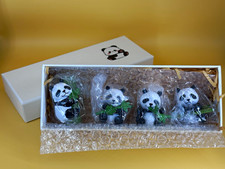 Cute Giant Panda Ornaments Set – 4pcs Resin Figurines with Bamboo (Gift Box) picture