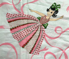 NEW Vintage NOVELTY FABRIC Dancing Little Girls PINK Long Dresses Ribbons 3 yds picture