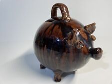 Old Bennington Style Piggy Bank Unusual Primitive Rustic Collectible Pottery picture