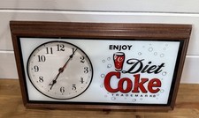 Vintage Diet Coke Chapin Wall Clock Coca Cola Wood Frame WORKS 22” x 12” picture