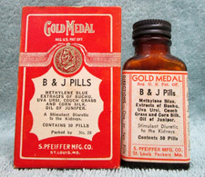 VINTAGE NOS GOLD MEDAL B & J DIURETIC KIDNEY PILLS BOTTLE PFEIFFER ST. LOUIS MO. picture