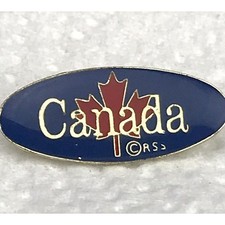 Canada Maple Leaf Pin Blue Gold Tone Enamel Vintage Souvenir Lapel Collectible picture