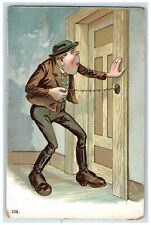 c1910's Drunk Man Pulling Doorbell Humor Unposted Antique Postcard picture