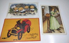 Halloween Gabriel Greetings Witch Driving Car W/Cat Whitney True Love Postcards picture