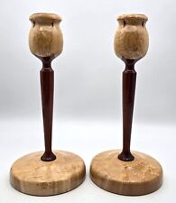 Bird's Eye Maple & Walnut Pair of Candlestick Holders by Thompson's Woodcraft 8