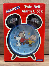 Peanuts Twin Bell Alarm Clock Charlie Brown Snoopy Dancing Translucent Blue picture