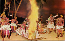 Korolevu Beach Hotel Fiji Fijian Warriors Meke Dusk w/ c1966 Stamps Postcard E89 picture