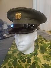 US Army WW2 EM/NCO Service Visor Hat  OD Wool Dark Brown bill/band size 7 3/8