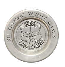 1980 Lake Placid XIII Olympic Winter Games Raccoon Souvenir Pewter Ashtray VTG picture