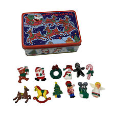 VTG J.S.N.Y. 12 Miniture Plastic Christmas Holiday Magnets With Original Tin Box picture